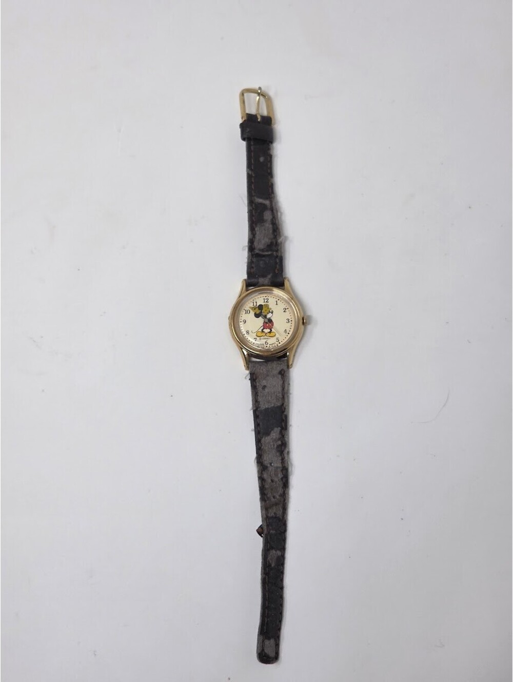 Lorus Disney Mickey Mouse Dial Wristwatch Gold Tone Case Black Strap Quartz